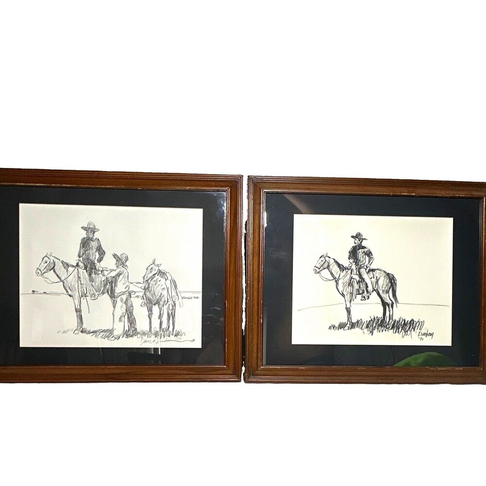 Original 1971 Jim Dunham Pencil Drawings Signed 2 Western Cowboy History Lazy B